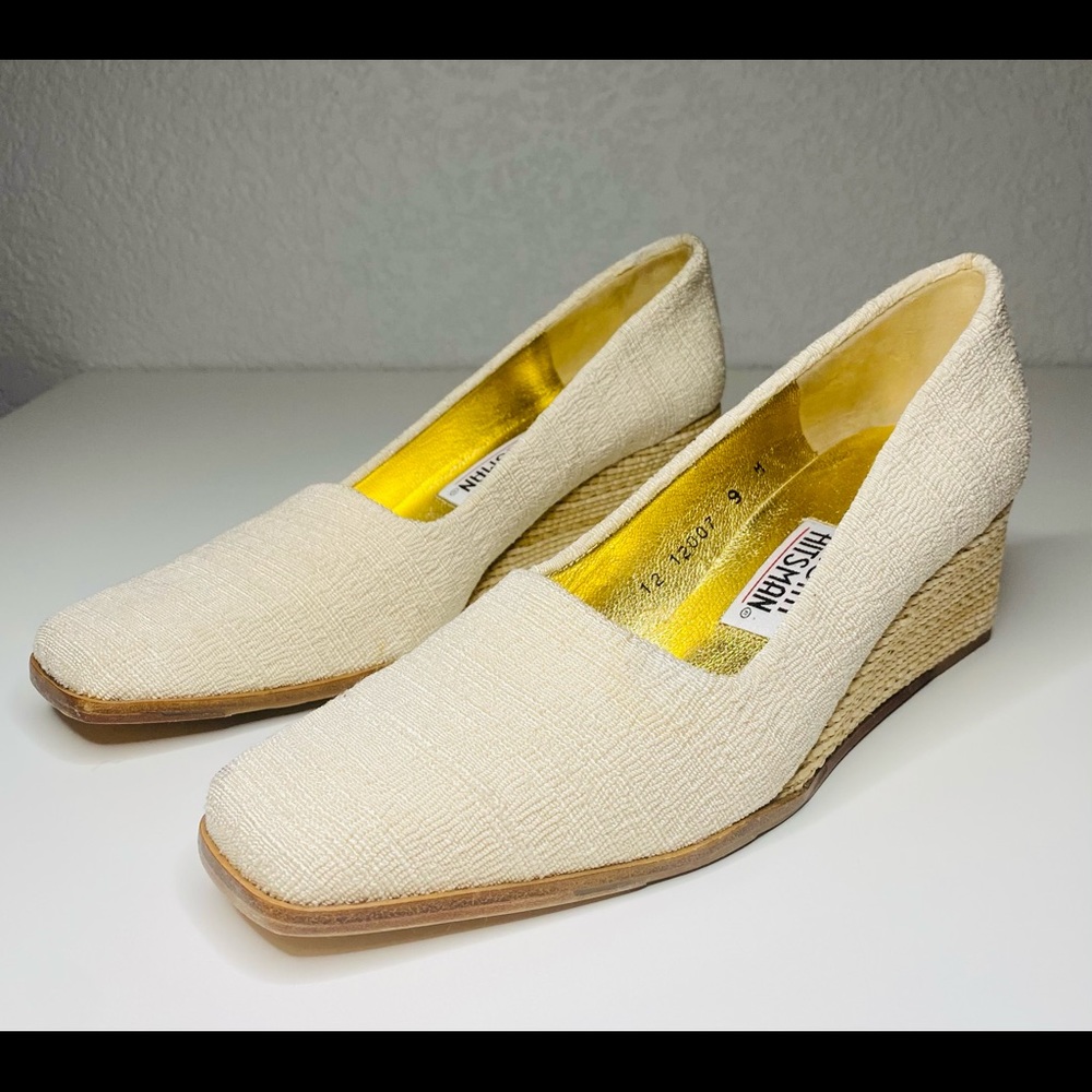 Timothy Hitsman Beige Linen Upper Whicker Wedge